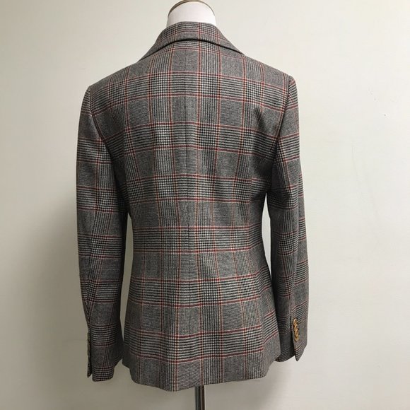 Brooks Brothers black red plaid blazer jacket wool silk lined 6 Petite classic - Picture 3 of 4